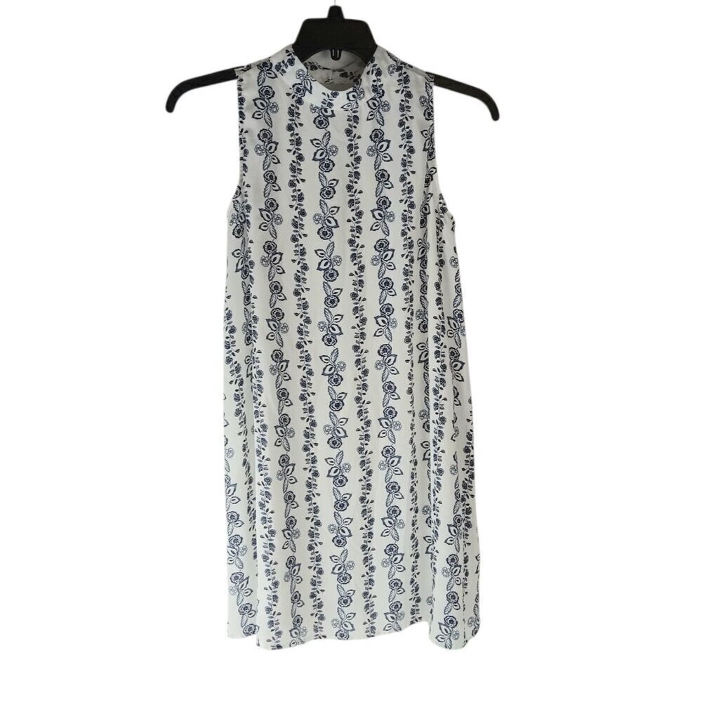 Altar D State Womens Mini Dress White Blue Floral Sleeveless Keyhole Back Size S
